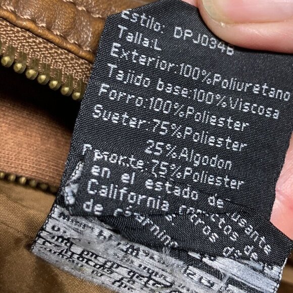 Coalition LA Camel Bomber Jacket Hoodie Double Zip Vegan Leather Sz Large NWT - Picture 9 of 12